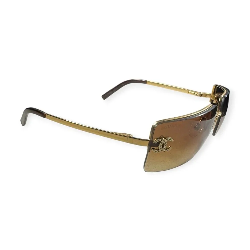 Chanel 4104-B Sunglasses Rimless Gold Frame Rhinestone c.125/13 62-15 120 VTG